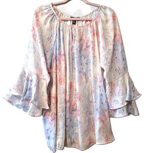 Chaps Floral Ruffle Sleeve Blouse Size XXL